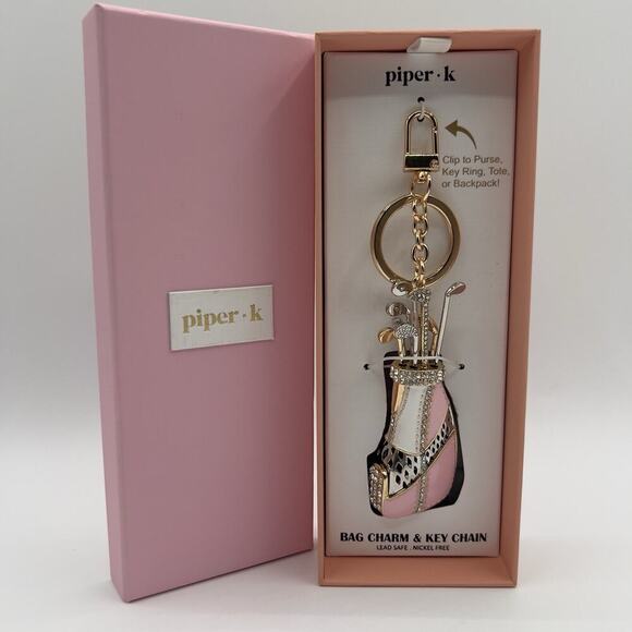 Piper K Golf Bag Keychain Pink Rhinestone Bag Charm Sports Gift For Her Gorgeous - Picture 1 of 6